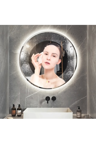 90 Cm Çap Buğu Çözücülü Dokunmatik Işıklı Ledli Yuvarlak Banyo Aynası