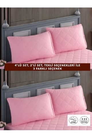 1 Adet %100 Pamuk Kapitone Fermuarlı Sıvı Geçirmez Renkli Yastık Alezi Yastık Koruyucu Pembe