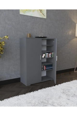Boreas Design Detroit Çok Amaçlı Dolap Çift Kapaklı 6 Raflı Banyo Dolabı Mutfak Kiler Erzak Dolabı Antrasit Gri