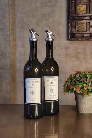 Khakma Zeytinyağı ve Sıvıyağ Şişesi Yağdanlık Seti 2'Li 750 ML