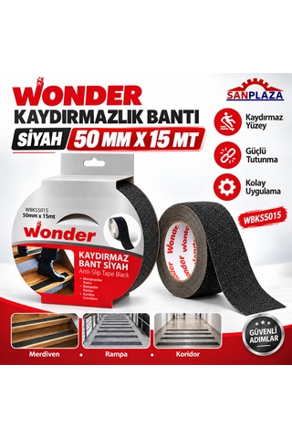 Sanplaza Wonder Wbks5015 Siyah Kaydırmazlık Bandı 50 Mm X 15 Mt Merdiven Zemin Güvenlik Bandı