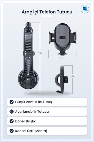 Araç İçi Güçlü Vantuzlu Konsol Üstü Ayarlanabilir Döner Telefon T