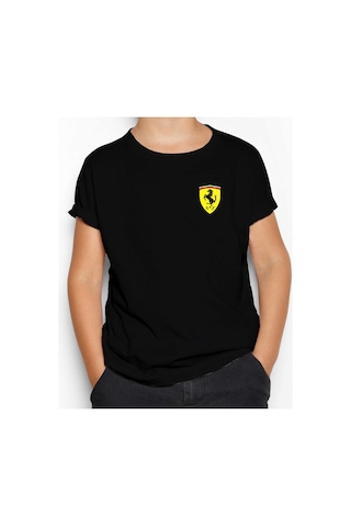 Zepplin Giyim Ferrari Logo Siyah Çocuk Tişört Siyah