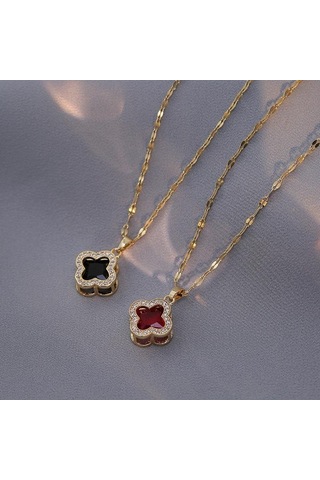 Beyaz Dört Yapraklı Yonca Kolye Hafif Lüks Köprücük Kemiği Zinciri İns Set Elmas Titanyum Çelik Kolye Anneler Günü / Sevgililer Günü Yonca Kolye Beyaz