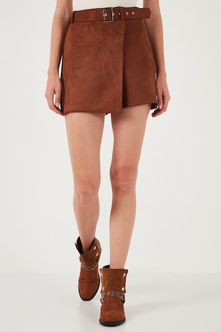 Lela Kışlık Regular Fit Asimetrik Kesim Fermuarlı Bayan Şort Etek 5865973 Taba