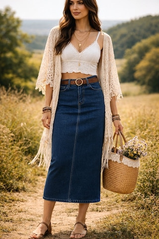 Dema Kadın Koyu Mavi Pamuklu Denim Etek Koyu Mavi