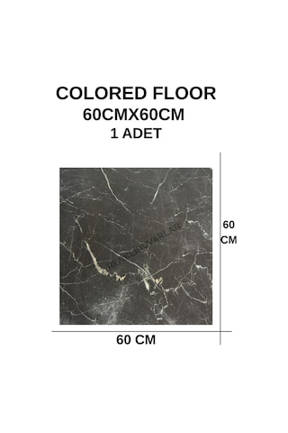 60cmx60cm Siyah Mermer Desenli Pvc-lvt Yapışkanlı Yer Kaplama Paneli Kauçuklu Floor Banyo Wc S74p Siyah