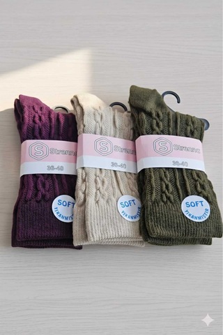 Kadın Lambswool Yün Çorap 3'lü Asorti Setler 36-40 Set 2