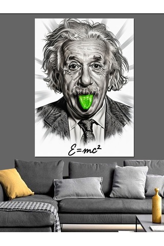 Dil Çıkaran Einstein Portresi Dekoratif Kanvas - Mdf Ahşap Tablo