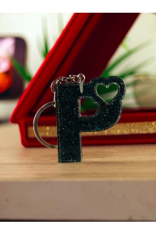 Harfli Anahtarlık Epoksi Kişiye Özel Yapım El Yapımı Harf Anahtarlık Kalp Model Özel Tasarım Hediyelik Ürün Kalp Desenli Simli Anahtarlık Beyaz - Sarı