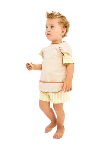 Kısa Kollu Su Geçirmez Bebek Mama, Oyun Ve Aktivite Önlüğü Bej