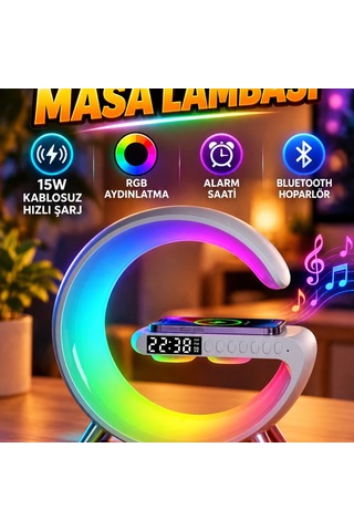 15w Kablosuz Hızlı Şarjlı Akıllı Masa Lambası Rgb Aydınlatma Ve Müzik Özellikli Diğer