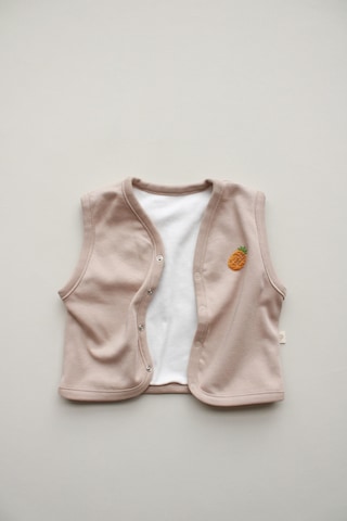 Ananas Nakışlı Çift Taraflı Yelek Vizon