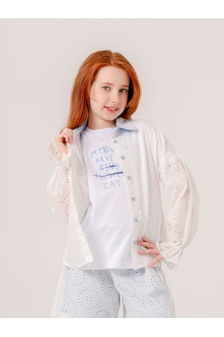 Kız Çocuk Fisto Gömlek T-shirt İkili Takım 1804 Ekru