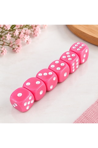 Sera 16 Mm Pembe Okey Zarı 6'lı Set Renkli Plastik Oyun Zarı