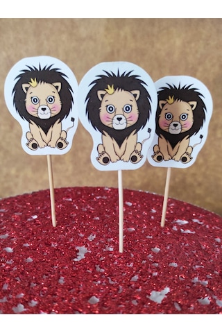 30 Adet Dekoratif Karton Sevimli Aslan Şeklinde Pasta Kürdanı 6,5 Cm