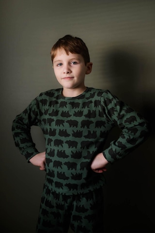 Antebies Organik Gots Sertifikalı Orman Ayıları Desenli, Uzun Kollu Erkek Çocuk Pijama Takımı Yeşil