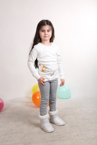 Teenyweenykids Kedi Baskı Pijama Takımı Ekru