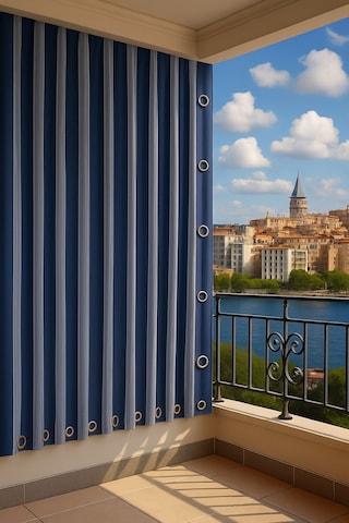 Gencer Home Balkon Perdesi Kuş Gözü Ölçü Seçenekli Mavi İnce Mavi