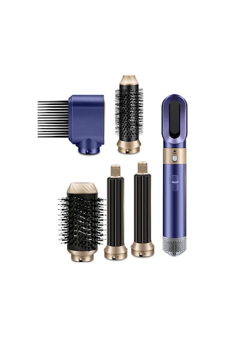 Tcherchi 6'sı Bir Arada Sıcak Hava Saç Kurutma Makinesi, Bukle Maşası, Düzleştirici Saç Şekillendirme Seti 6 İn 1 Mor