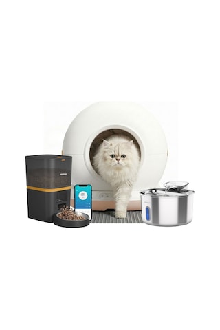 Haustier Cb002 Bej Kameralı Kedi Tuvaleti + Qq009 Siyah Kameralı Mama Kabı + Wf009ls-w Kedi Su Pınarı 3 Lü Set Türkiye Garantili