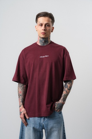 Respire Erkek Refined Baskılı Oversize T-shirt Bordo