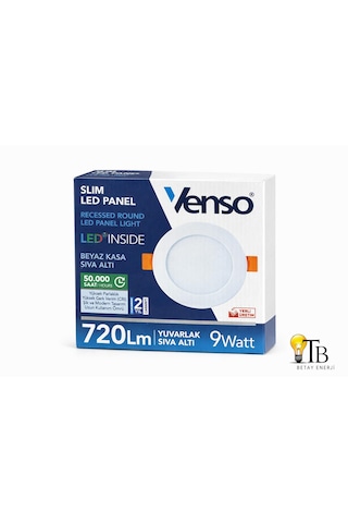 Venso Slim Led Panel 9w Yuvarlak Sıva Altı Beyaz Kasa Beyaz Işık Beyaz
