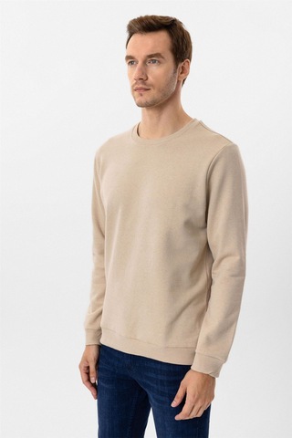 Süvari Oversize Kalıp O Yaka 3 İplik Yumuşak Dokulu Sweat Bej