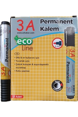 3A Yuvarlak Uçlu Permanent Marker Koli Kalemi 12'Li Paket Mavi