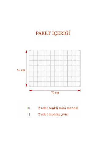 Metal Fotoğraf Askısı Tel Pano Beyaz 50x70 2 Adet Mini Mandal Ve 4 Adet Montaj Çivisi Hediye