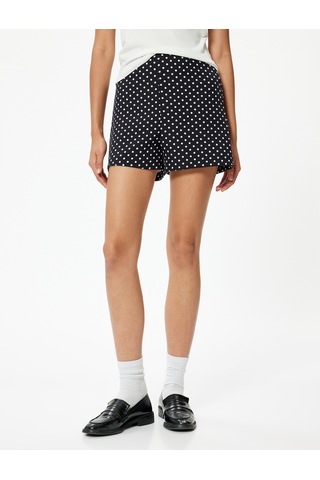 Koton Puantiyeli Mini Şort Yüksek Bel Slim Fit Siyah Desenli 4sak40313uw Siyah