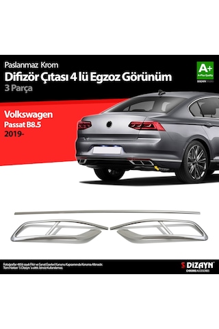 S-dizayn Vw Passat B8.5 Krom Egzoz Görünümü Difüzör 4'lü R Line 3 Parça 2019-2023