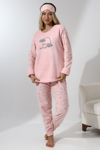 Wordex Fawn 5010 Peluş Welsoft Polar Kışlık Yumoş Kadın Pijama Takımı Pembe