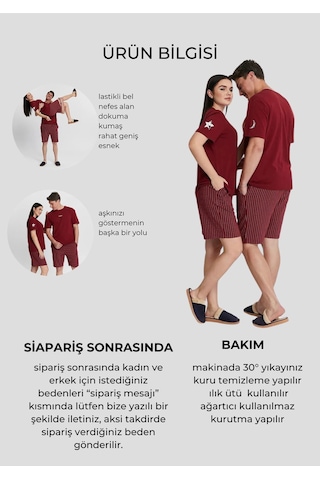 Bella Dossi Romantik Ve Rahat Sevgili Pijama Kombinleri Çift Pijama Şortlu Takım Moon & Star Baskılı Bordo