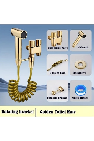 Fastbuy Challenger Altın Dayanıklı Tuvalet Sprey Tabancası 3m Hortumlu Bide Hijyen Aracı Altın
