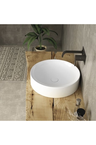 Lucco Lucente 43 CM Tezgah Üstü Oval Lavabo Beyaz