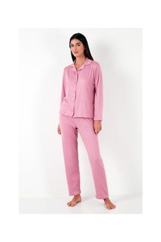 Lela Regular Fit Gömlek Yaka Uzun Kollu Bayan Pijama Takımı 65750701 Pudra