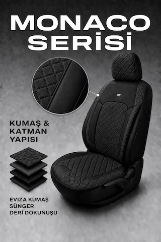 Vw Golf 7 Kasa 2013-2020 Uyumlu Monaco Serisi Eviza Deri Detaylı Siyah Koltuk Kılıfı