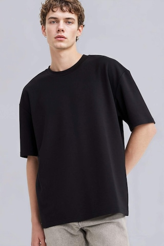 Defacto Oversize Geniş Kalıp Bisiklet Yaka Kısa Kollu Basic Düz Ağır Kumaş Tişört X3926az26spbk81 Siyah-bk81