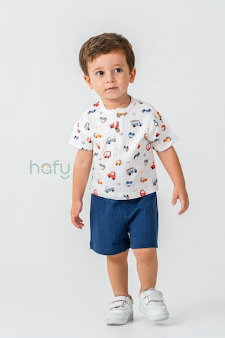 Hafy Baby Araba Desenli, Yazlık, Erkek Bebek / Çocuk Alt Üst Takım Lacivert - Ekru Hafy Baby Araba Desenli, Yazlık, Erkek Bebek / Çocuk Alt Üst Takım Lacivert - Ekru
