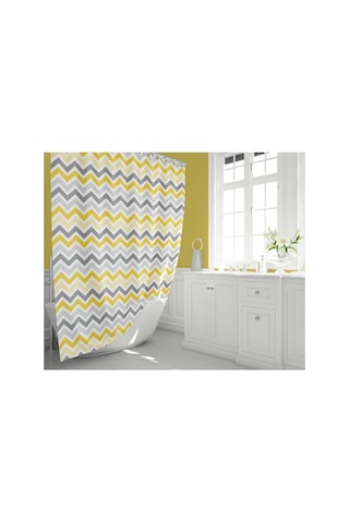 Tropik Home Duş Perdesi Zigzag Desen Banyo Perdesi Su Geçirmez Polyester Kumaş Duş Perde 180x200cm C Halkalı Çok Renkli