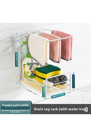 Reedark Mutfak Mop & Havlu Kurutma Rakımı - Duvar Montajlı/tezgah Üstü - Su Toplama Tablasıyla - Çeşitli Gereçleri Saklama - Boşluk Tasarımı - Beyaz Diğer