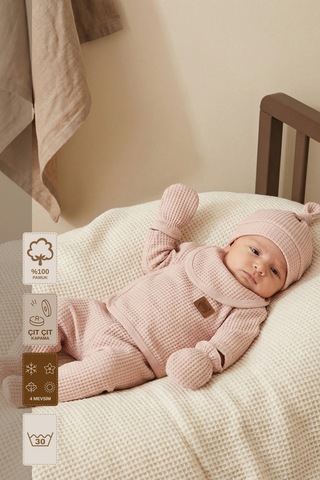 Minory Baby - %100 Pamuk 5'li Hastane Çıkışı Seti Yenidoğan 5'li Set Waffle Kumaş Battaniyesiz Çok Renkli Çok Renkli