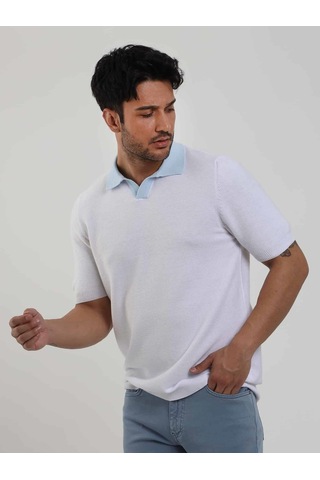 Dufy Beyaz Erkek Slim Fit Düz Polo Yaka Kazak - 104576-beyaz Beyaz