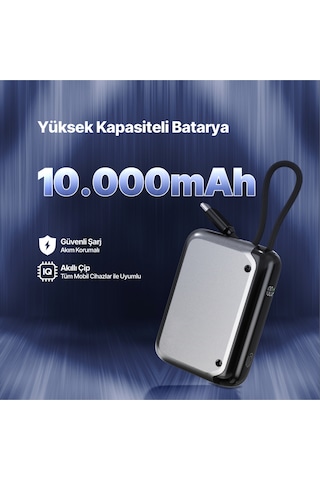 Ttec 2BB228UG Recharger LCD 10.000 mAh PD 30W USB-C Dahili Kablolu Taşınabilir Hızlı Şarj Aleti/Powerbank