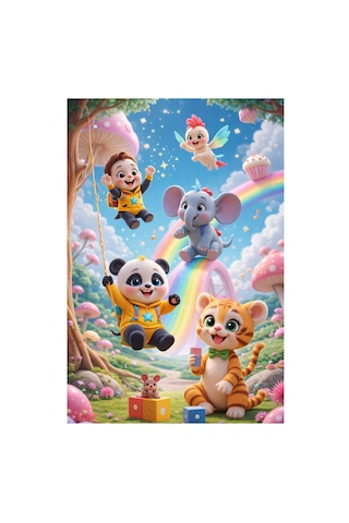 Kartela Halı Neşeli Arkadaşlar Kaymaz Taban Çocuk Oyun Halısı - 160 X 240 Cm Çok Renkli