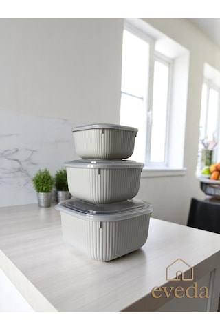 Eveda Snaplid Line Kare Üçlü Set Bej-2 Bej