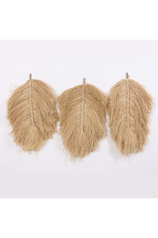 Japandi Bohem Doğal Bambu & Rattan & Hasır & Rafya Yaprak Duvar Dekoru, Duvar Süsü 3lü Set 65x3x42-9014522884421