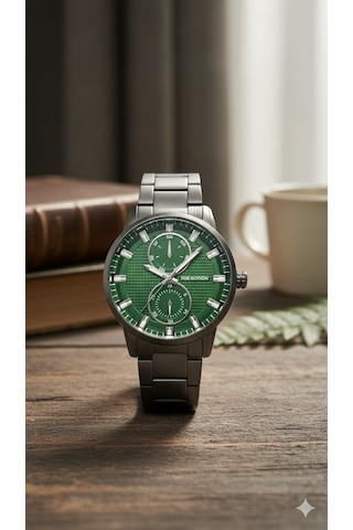 For Motion Erkek Kol Saati Antrasit Renk, Yeşil Kadran - 013406a, 2 Yıl Garantili Koyu Gri