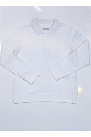 Unisex Çocuk Polo Yaka Uzun Kollu Tişört Sweatshirt Bej